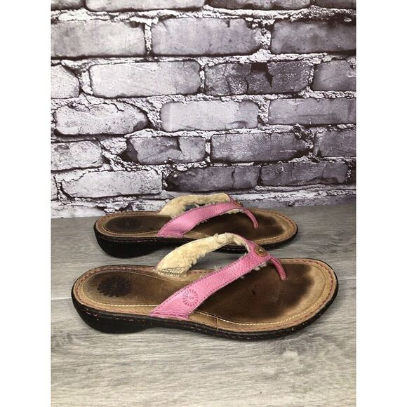 UGG Australia 1791 Hamoa Pink Leather Flip Flop Thong Sandals Women Sz 10M US/41 - Picture 2 of 16